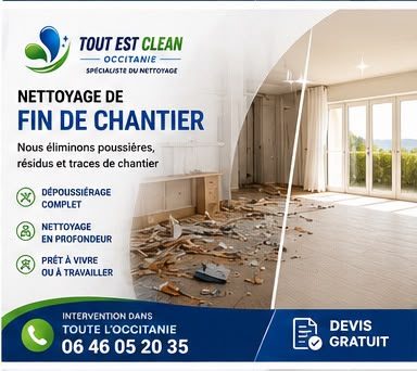 Nettoyage de fin de chantier après travaux dans l'Hérault